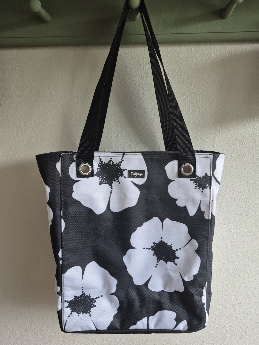 Thirty-One Poppy Black & White Floral Tote Bag